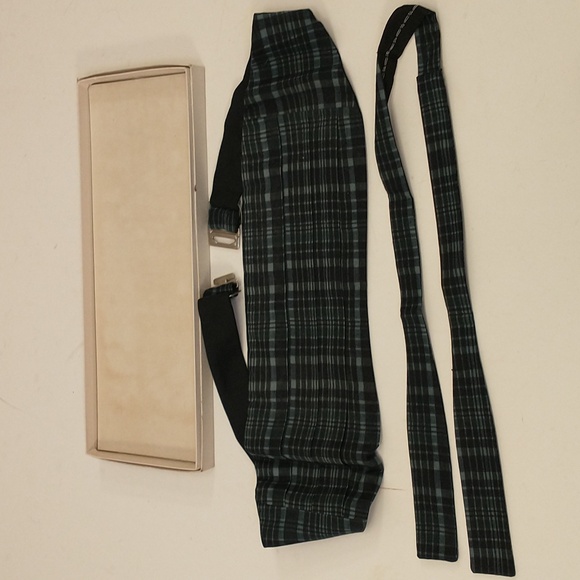 Vintage Blue Plaid Cumberbund Set w Bow Tie Flex Waist Size Madras Cotton